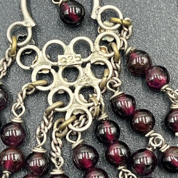Sterling Silver 925 Garnet Beaded‎ Chandelier Dangle Flowing Earrings January - Picture 6 of 7